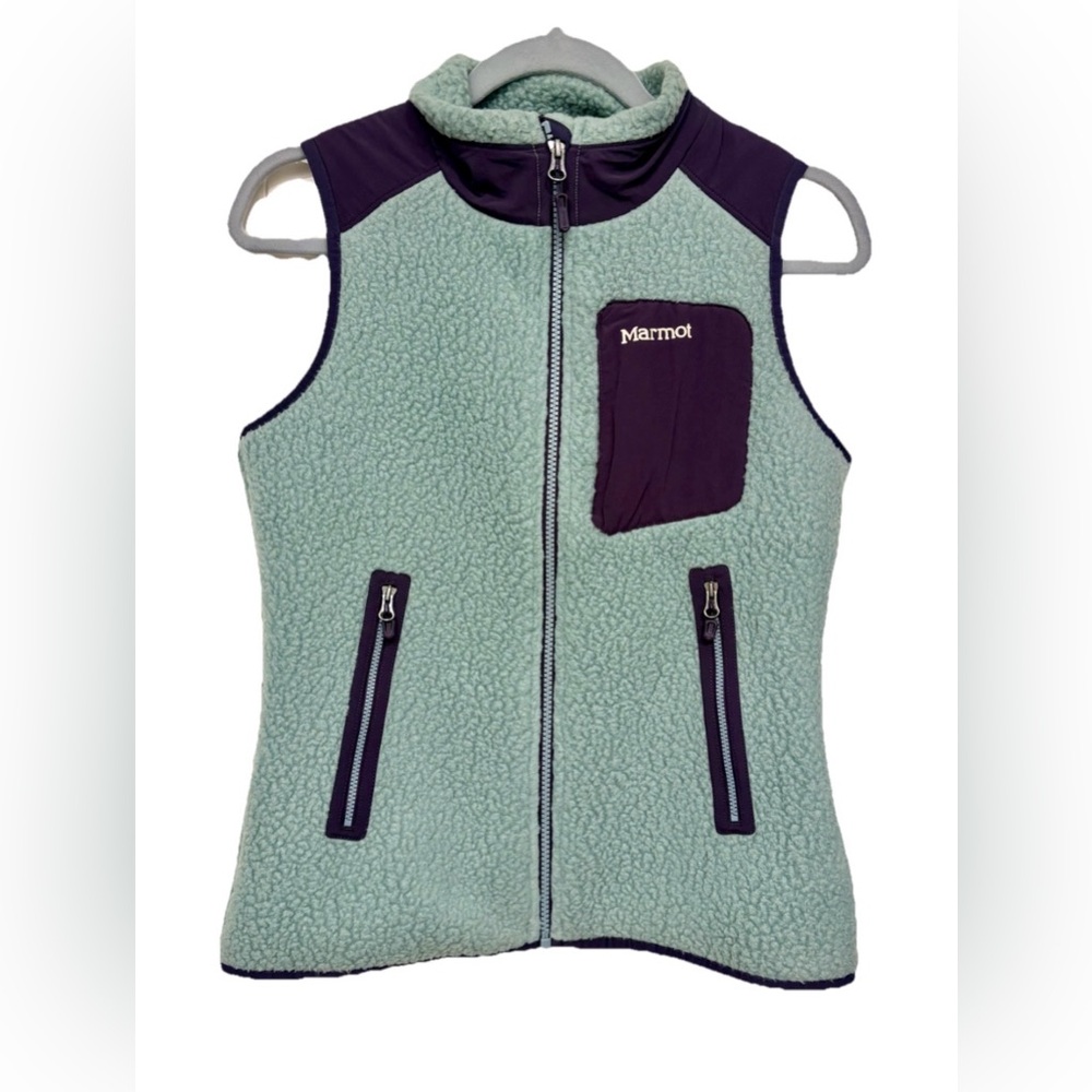Marmot Polartec Wiley Fleece Full Zip Vest Teal and Purple Women’s Size XS